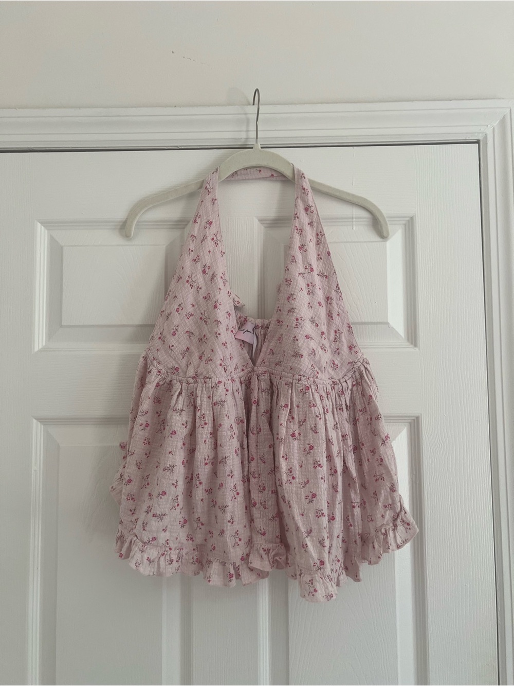 Light Pink Floral Halter Ruffle Tank